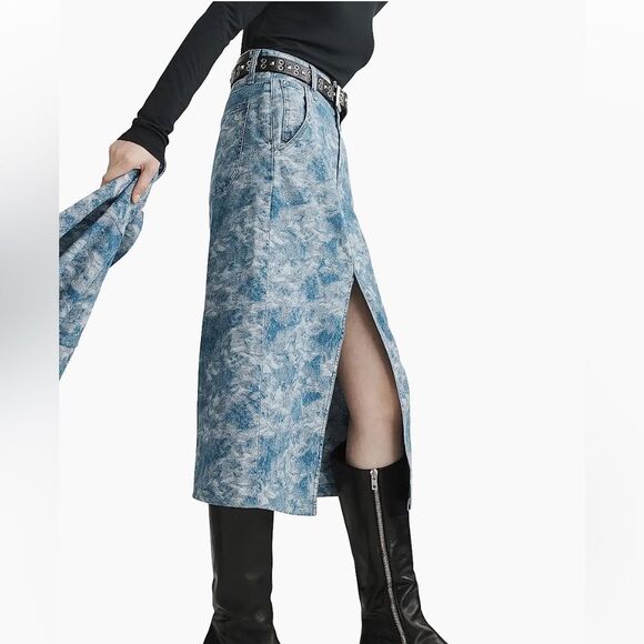 RAG & BONE Skirt Denim NWT Midi SId Jacquard Blue Size 24 XS - Picture 4 of 13